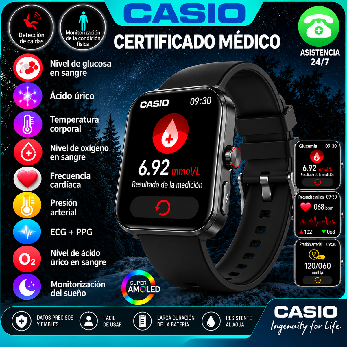 ¡Súper Promoción! Smartwatch CASIO® con Medidor de Glucosa y Otras Funciones Inteligentes